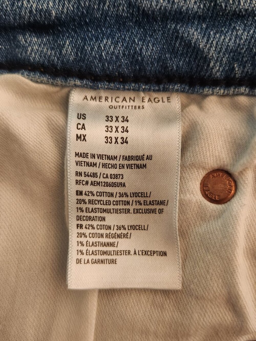 American Eagle Men's Jeans Athletic Straight Light Wash 33x34 - Picture 6 of 6